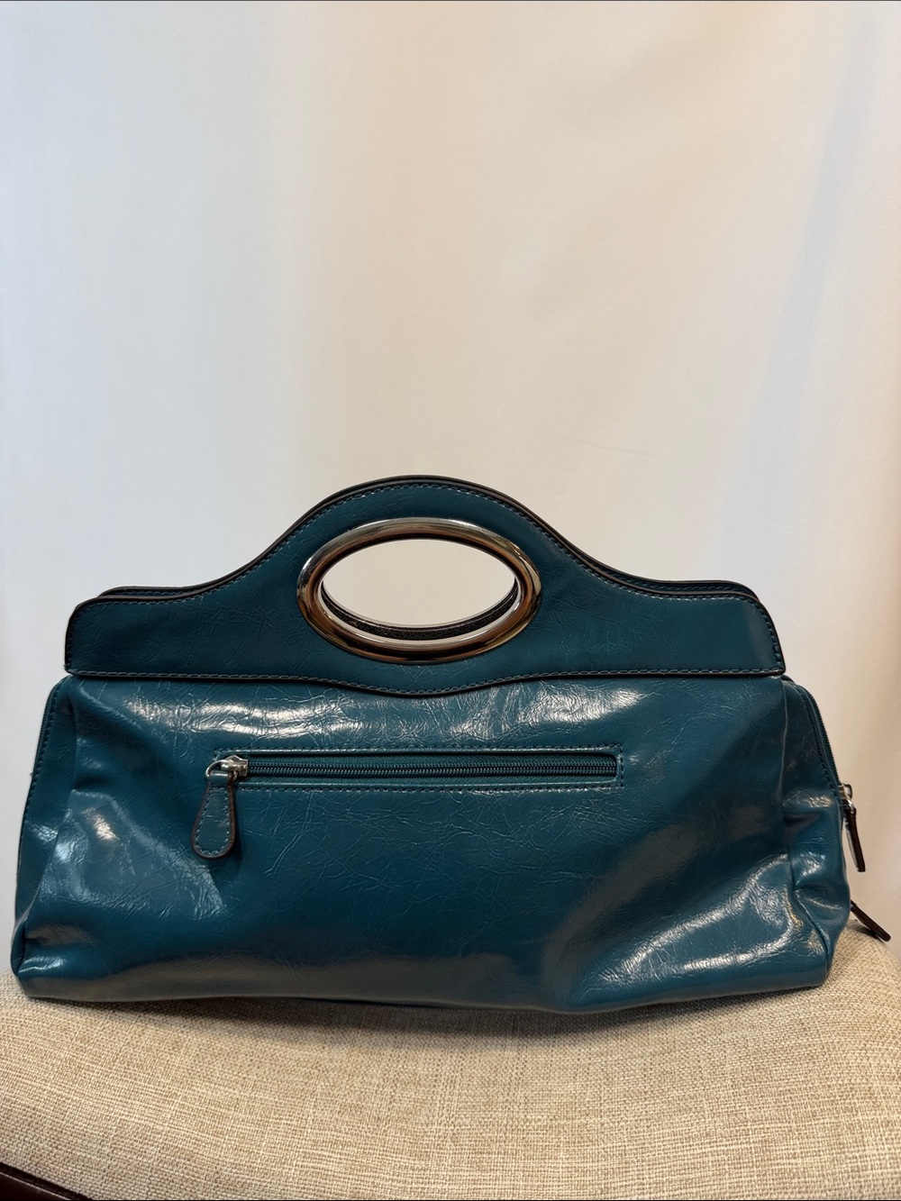 NICOLE Teal Ruffle Flower Handle Clutch - Stylish Women's Bag - Picture 5 of 9